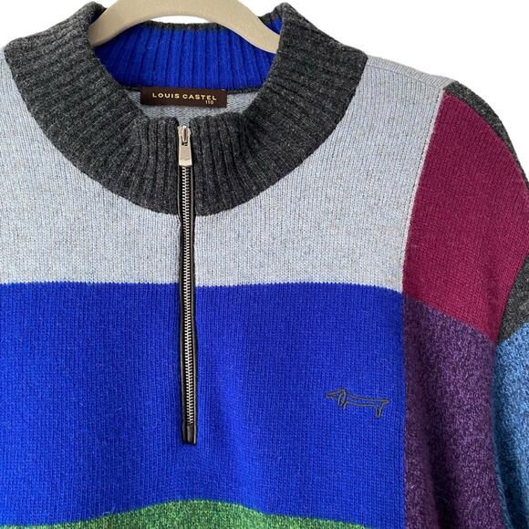 Louis Castel Mens Wool Blend Golf Sweater Elbow Patch Color Block 110 size XL - Picture 3 of 8
